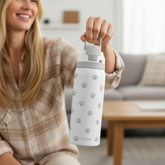 Grey Paw Print VividPop | Push-button Lid Water Bottle 32oz