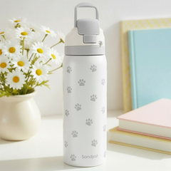 Grey Paw Print VividPop | Push-button Lid Water Bottle 32oz