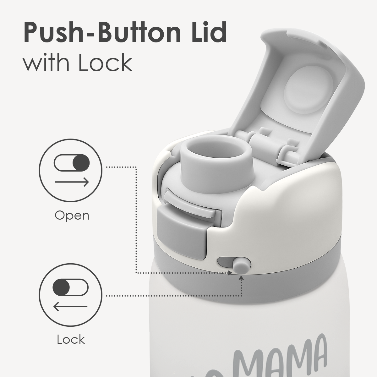 Grey Mama Bear VividPop | Push-button Lid Water Bottle 32oz