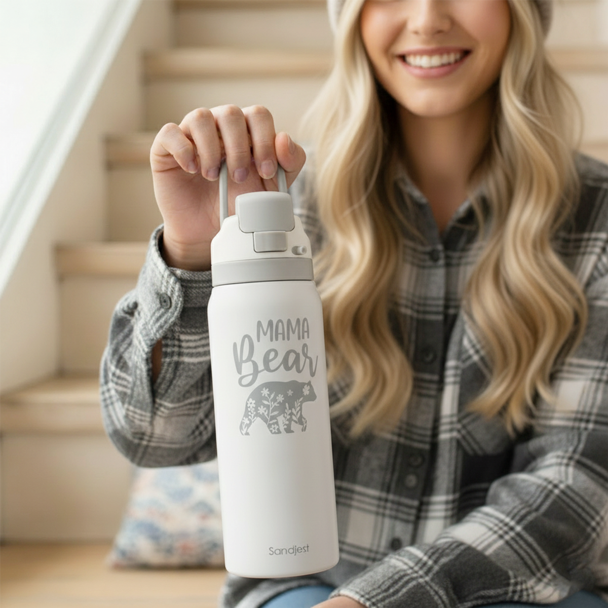 Grey Mama Bear VividPop | Push-button Lid Water Bottle 32oz