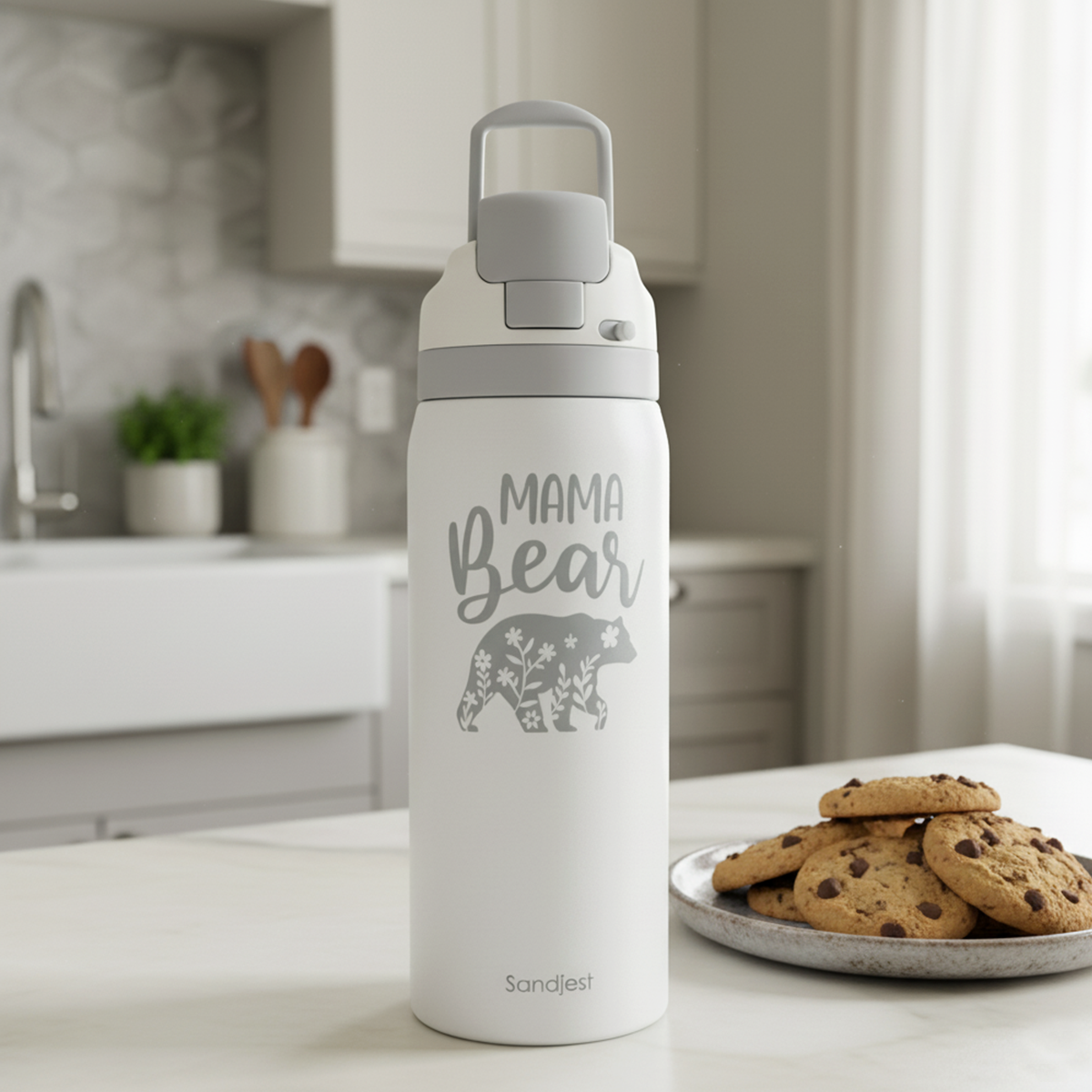 Grey Mama Bear VividPop | Push-button Lid Water Bottle 32oz