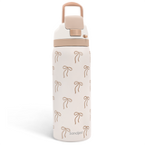 Bow Insulated Stainless Steel Water Bottle with Straw for Sports and Travel, 32oz, Gifts for Women Girls Friends Teens Birthday Christmas (Brown)