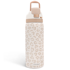 Leopard Print Insulated Stainless Steel Water Bottle with Straw for Sports and Travel, 32oz, Gifts for Women Girls Friends Teens Birthday Christmas (Beige)
