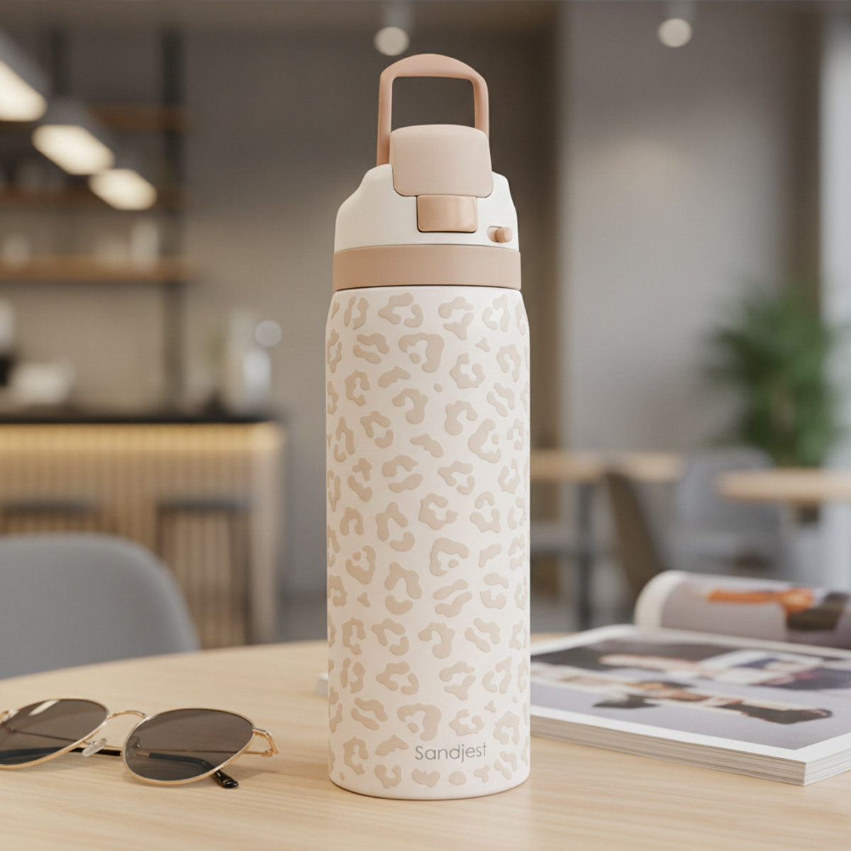 Brown Leopard VividPop | Push-button Lid Water Bottle 32oz