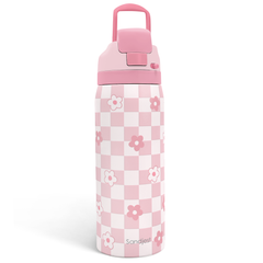 Checkered Floral Insulated Stainless Steel Water Bottle with Straw for Sports and Travel, 32oz, Gifts for Women Girls Friends Teens Birthday Christmas
