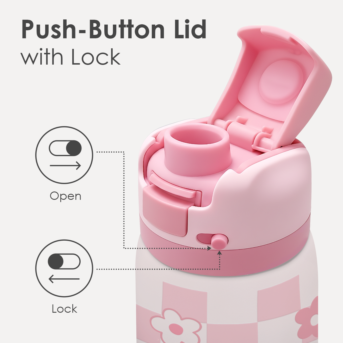 Pink Checker VividPop | Push-button Lid Water Bottle 32oz