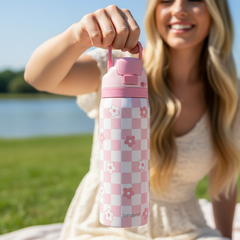 Pink Checker VividPop | Push-button Lid Water Bottle 32oz
