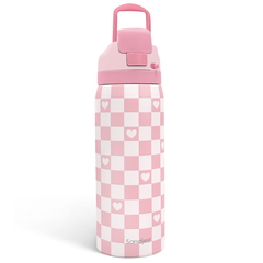Checkered Heart Insulated Stainless Steel Water Bottle with Straw for Sports and Travel, 32oz, Gifts for Women Girls Friends Teens Birthday Christmas
