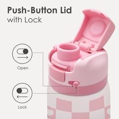 Checkered Heart Insulated Stainless Steel Water Bottle with Straw for Sports and Travel, 32oz, Gifts for Women Girls Friends Teens Birthday Christmas