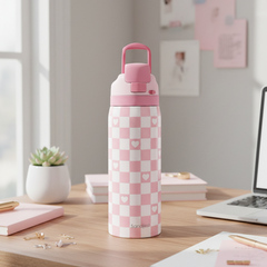 Pink Checker VividPop | Push-button Lid Water Bottle 32oz
