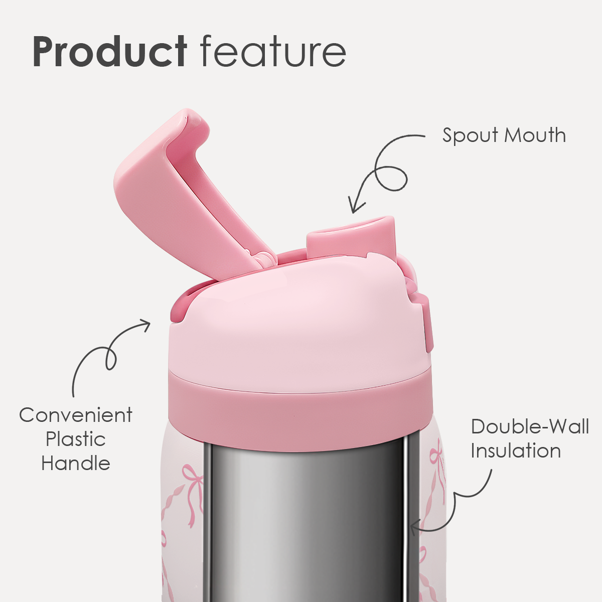 Pink Bow VividPop | Push-button Lid Water Bottle 32oz