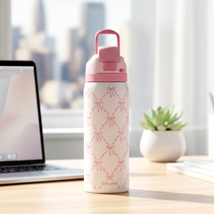Pink Bow VividPop | Push-button Lid Water Bottle 32oz