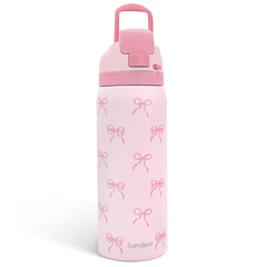 Bow Insulated Stainless Steel Water Bottle with Straw for Sports and Travel, 32oz, Gifts for Women Girls Friends Teens Birthday Christmas (Pink)