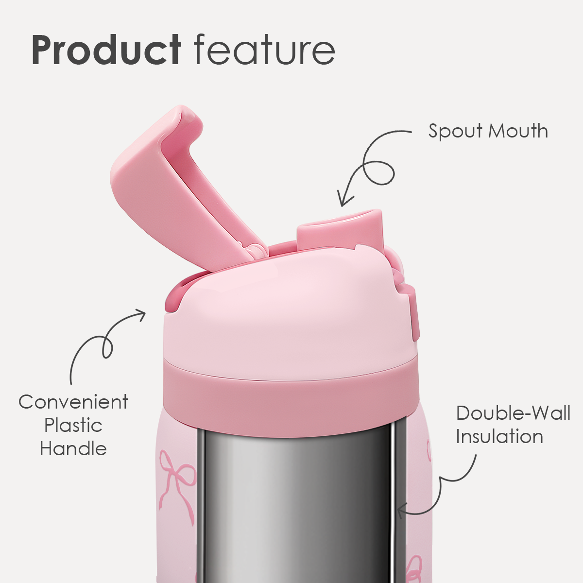 Bow Insulated Stainless Steel Water Bottle with Straw for Sports and Travel, 32oz, Gifts for Women Girls Friends Teens Birthday Christmas (Pink)