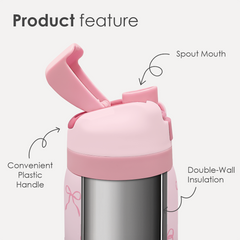 Bow Insulated Stainless Steel Water Bottle with Straw for Sports and Travel, 32oz, Gifts for Women Girls Friends Teens Birthday Christmas (Pink)