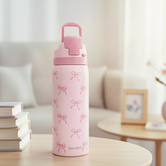 Bow Insulated Stainless Steel Water Bottle with Straw for Sports and Travel, 32oz, Gifts for Women Girls Friends Teens Birthday Christmas (Pink)
