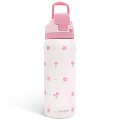 Floral Insulated Stainless Steel Water Bottle with Straw for Sports and Travel, 32oz, Gifts for Women Girls Friends Teens Birthday Christmas (Pink)