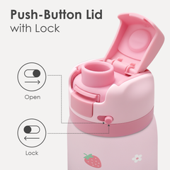 Strawberry Bow Insulated Stainless Steel Water Bottle with Straw for Sports and Travel, 32oz, Gifts for Women Girls Friends Teens Birthday Christmas