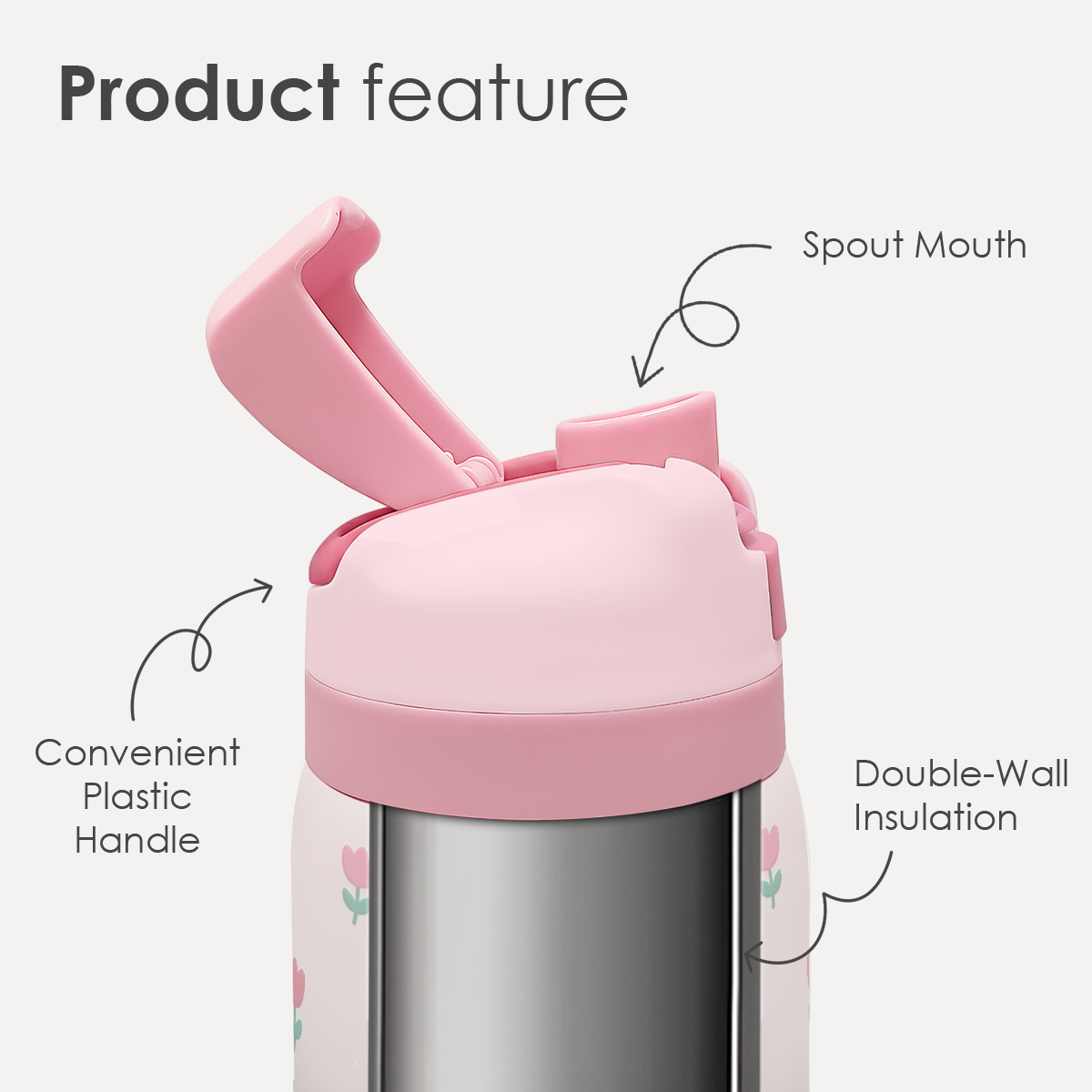 Pink Tulip VividPop | Push-button Lid Water Bottle 32oz