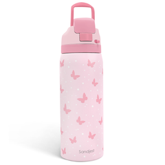 Butterfly Insulated Stainless Steel Water Bottle with Straw for Sports and Travel, 32oz, Gifts for Women Girls Friends Teens Birthday Christmas (Pink)