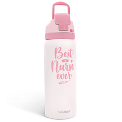 Nurse Insulated Stainless Steel Water Bottle with Straw for Sports and Travel, Best Nurse Ever, 32oz, Gifts for Women Graduation Nurse Week Appreciation Birthday Christmas