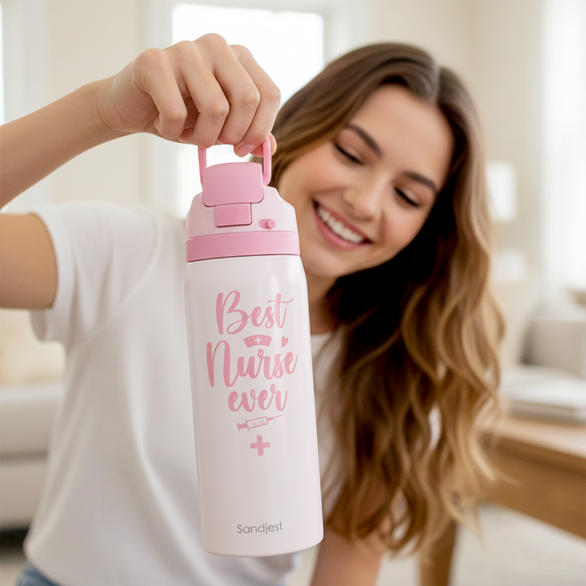 Nurse Insulated Stainless Steel Water Bottle with Straw for Sports and Travel, Best Nurse Ever, 32oz, Gifts for Women Graduation Nurse Week Appreciation Birthday Christmas