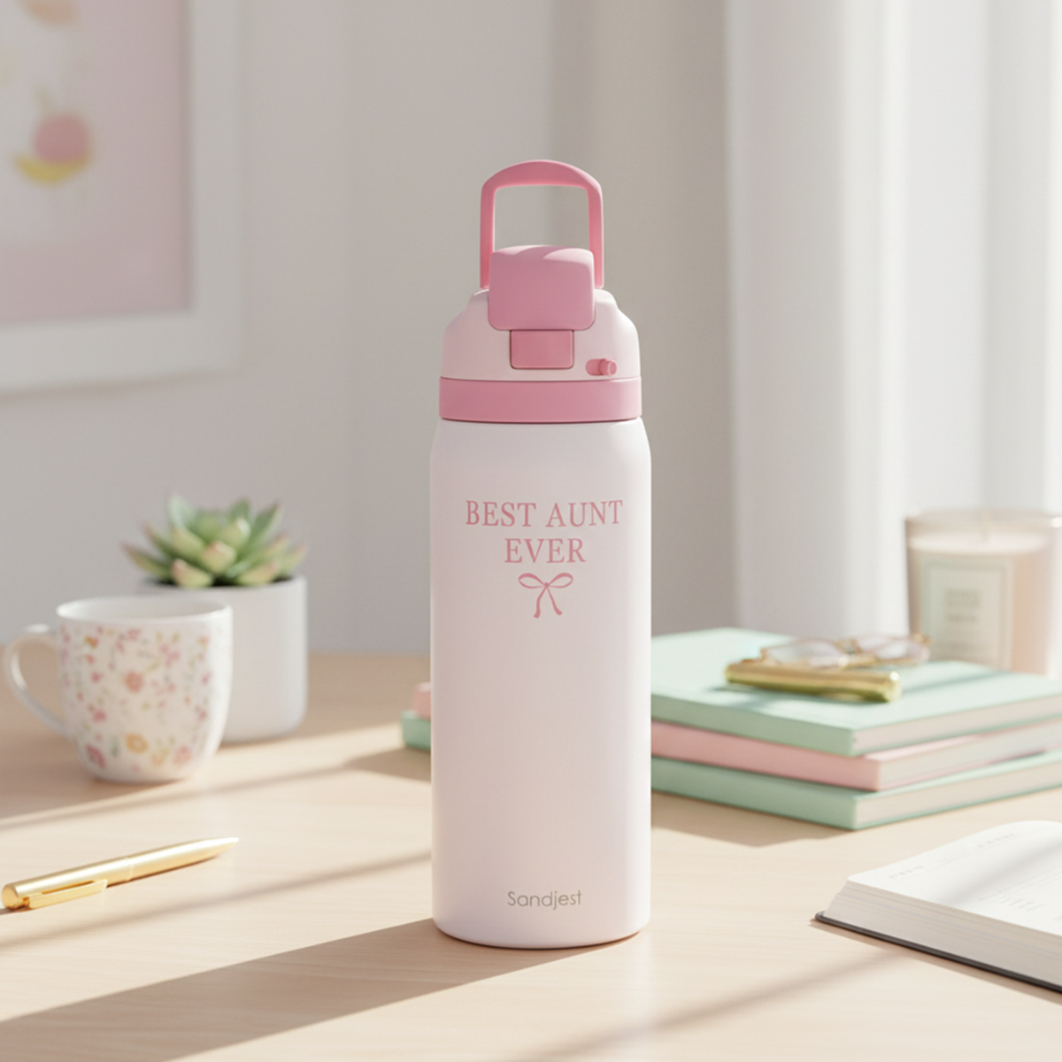 Pink Aunt VividPop | Push-button Lid Water Bottle 32oz