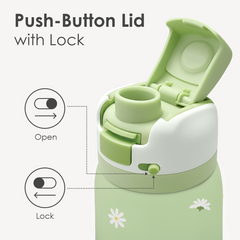 Green Daisy VividPop | Push-button Lid Water Bottle 32oz