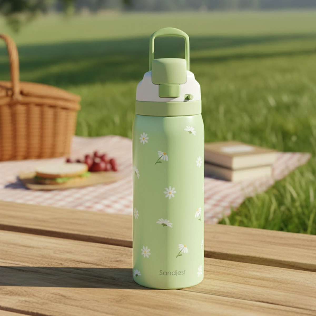 Green Daisy VividPop | Push-button Lid Water Bottle 32oz