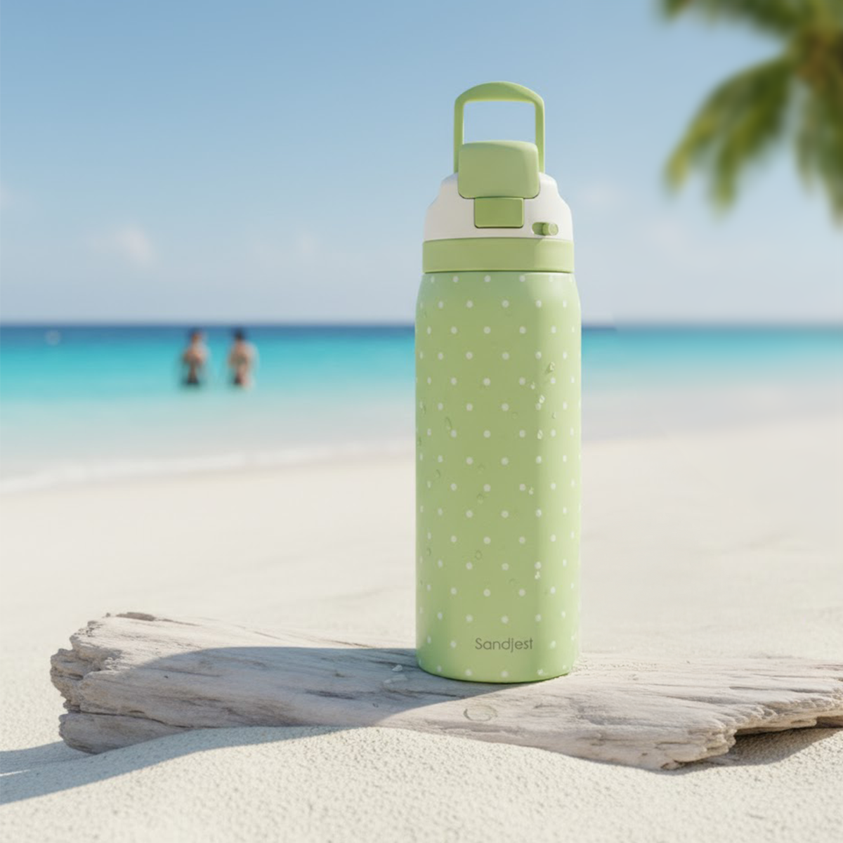 Green Polka Dots VividPop | Push-button Lid Water Bottle 32oz