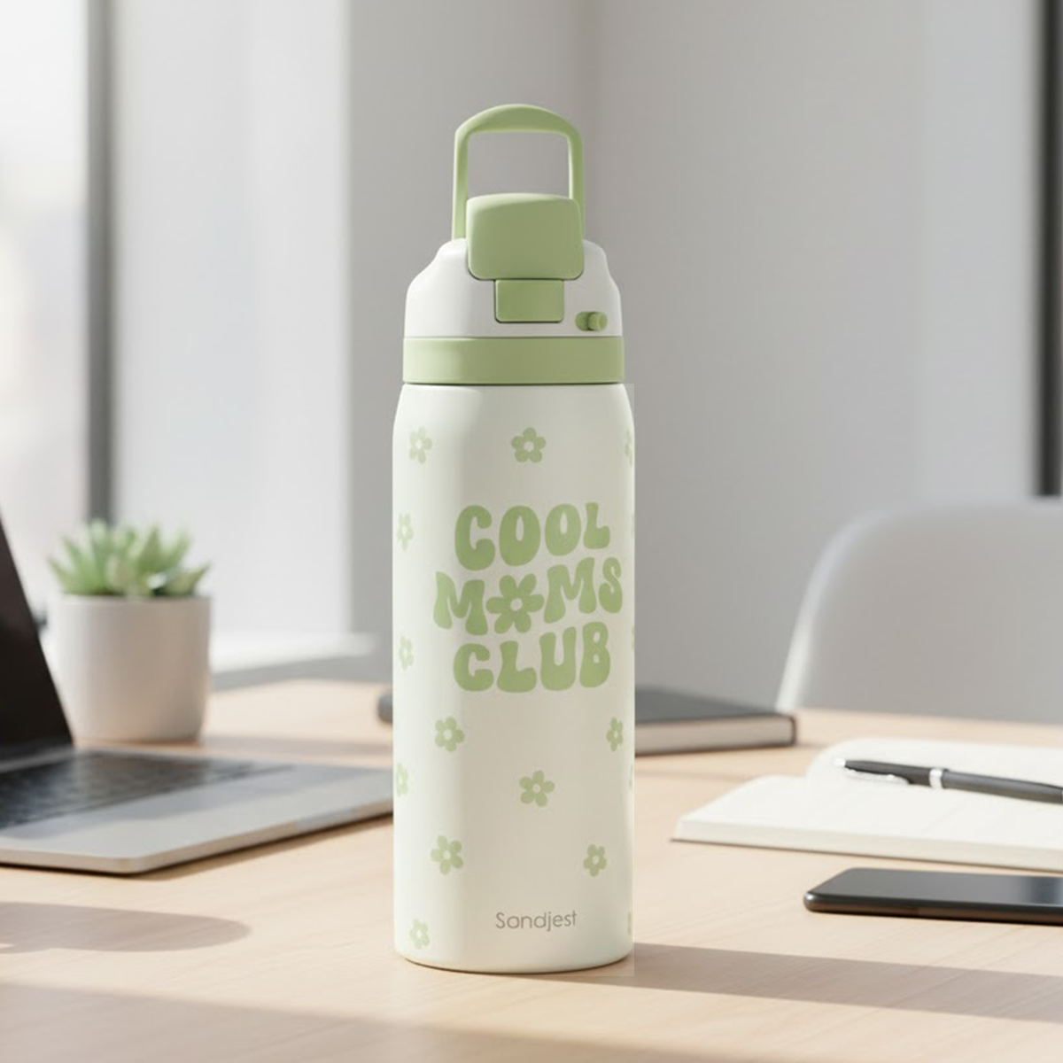 Green Cool Mom Club VividPop | Push-button Lid Water Bottle 32oz