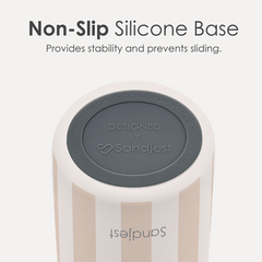 Product with a non-slip silicone base and Sandjest branding on a white background
