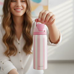 Stripe Insulated Stainless Steel Water Bottle with Straw for Sports and Travel, 32oz, Gifts for Women Girls Friends Teens Birthday Christmas (Pink)