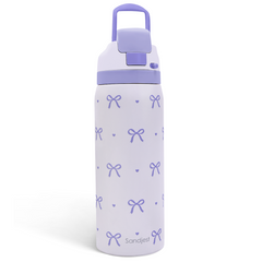 Bow Insulated Stainless Steel Water Bottle with Straw for Sports and Travel, 32oz, Gifts for Women Girls Friends Teens Birthday Christmas (Purple)