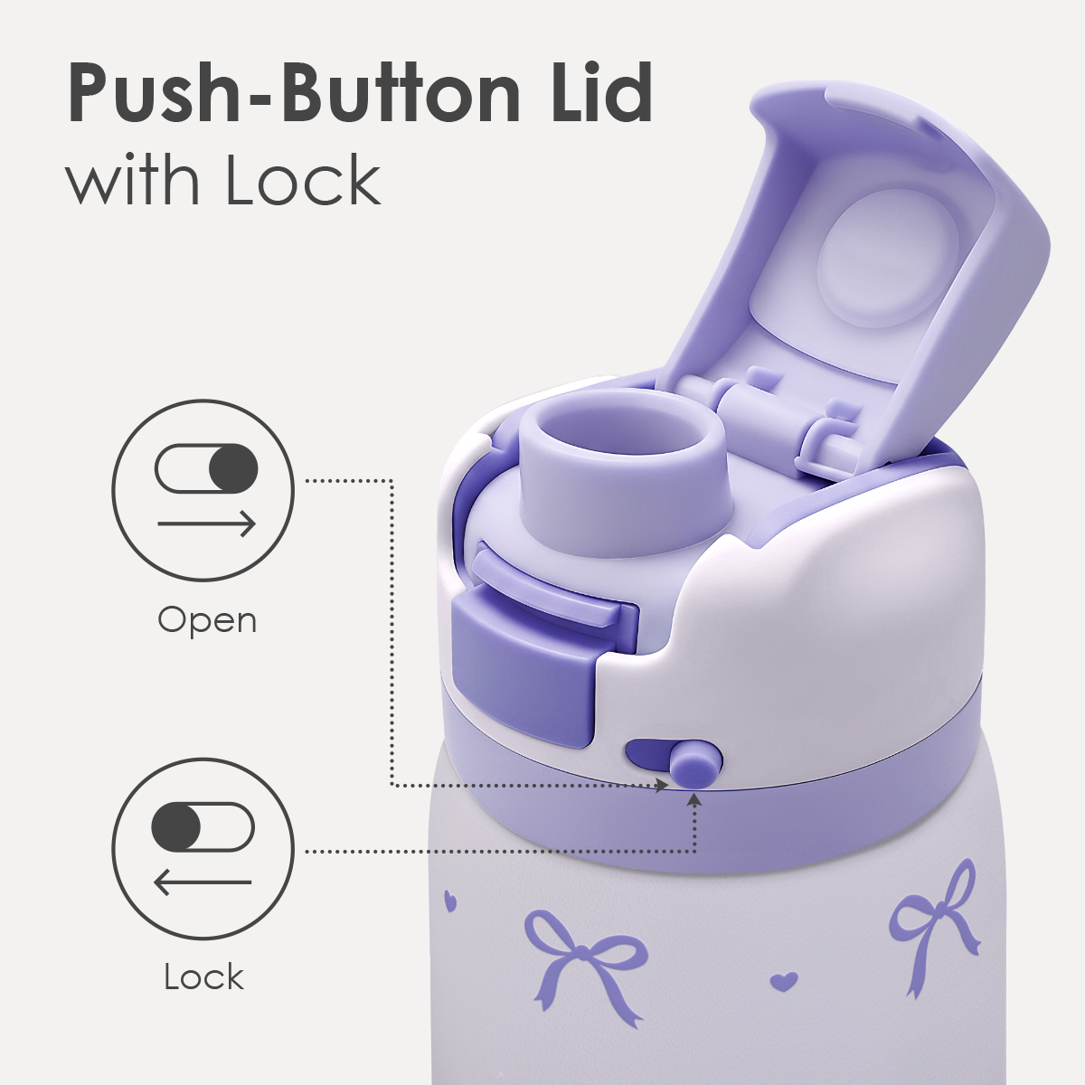 Purple Bow VividPop | Push-button Lid Water Bottle 32oz