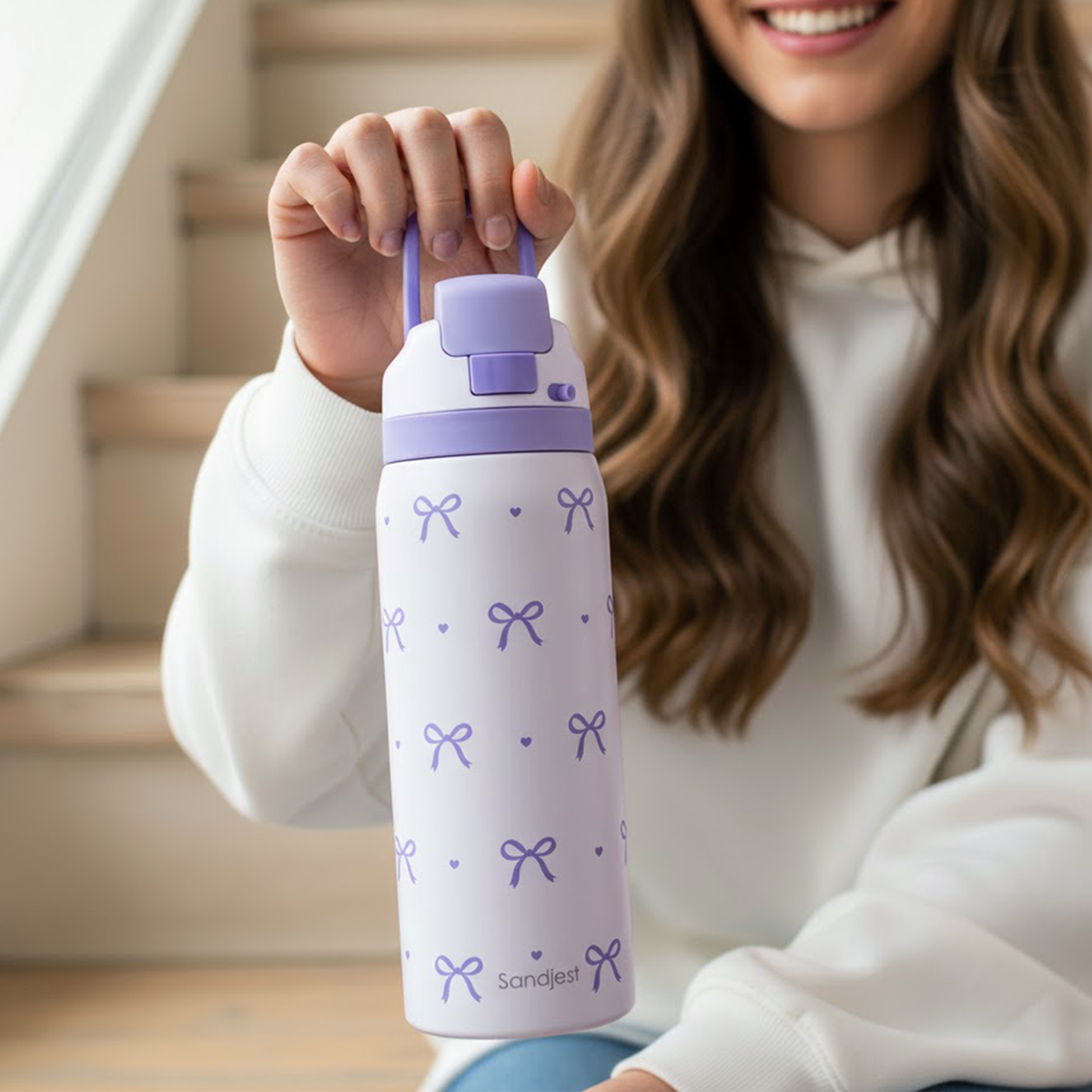 Purple Bow VividPop | Push-button Lid Water Bottle 32oz