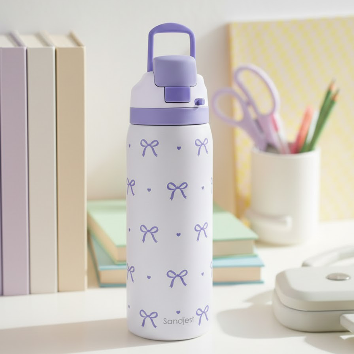 Purple Bow VividPop | Push-button Lid Water Bottle 32oz