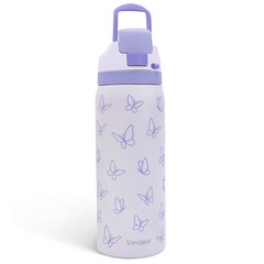 Butterfly Insulated Stainless Steel Water Bottle with Straw for Sports and Travel, 32oz, Gifts for Women Girls Friends Teens Birthday Christmas (Purple)