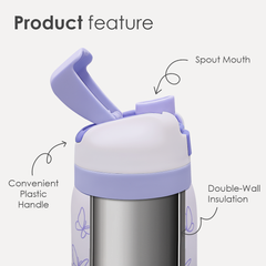 Butterfly Insulated Stainless Steel Water Bottle with Straw for Sports and Travel, 32oz, Gifts for Women Girls Friends Teens Birthday Christmas (Purple)