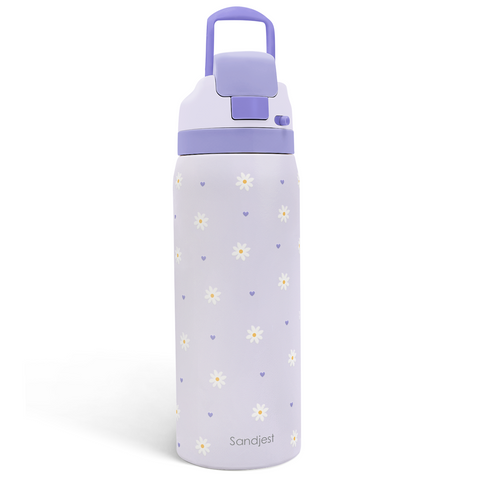 Daisy Insulated Stainless Steel Water Bottle with Straw for Sports and Travel, 32oz Gifts for Women Girls Friends Teens Birthday Christmas (Purple)