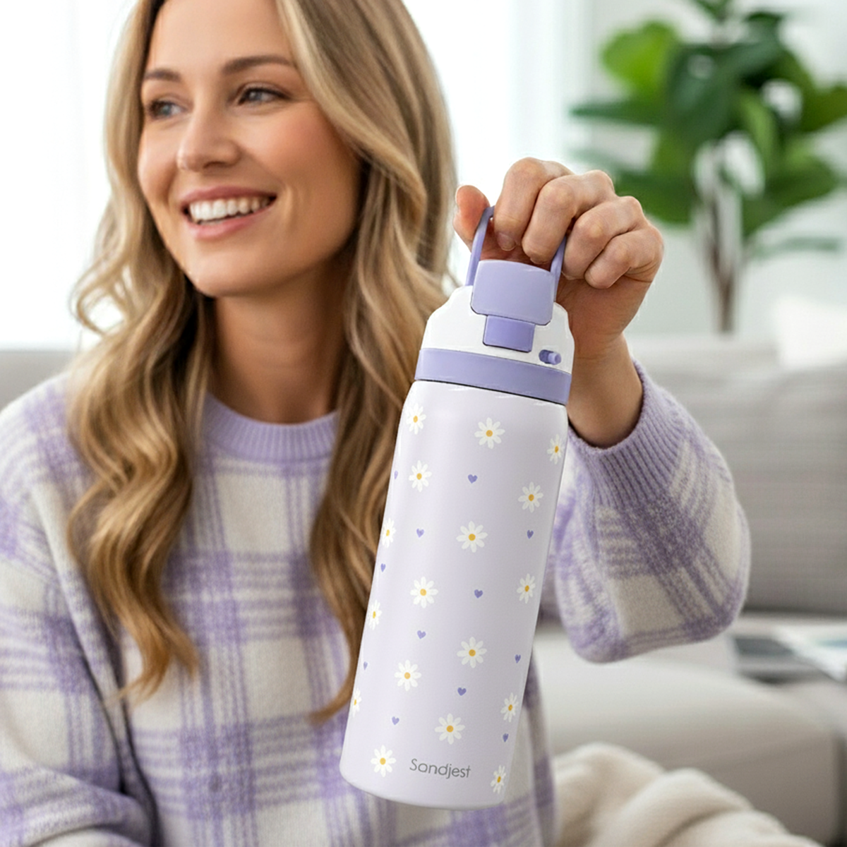 Purple Daisy VividPop | Push-button Lid Water Bottle 32oz