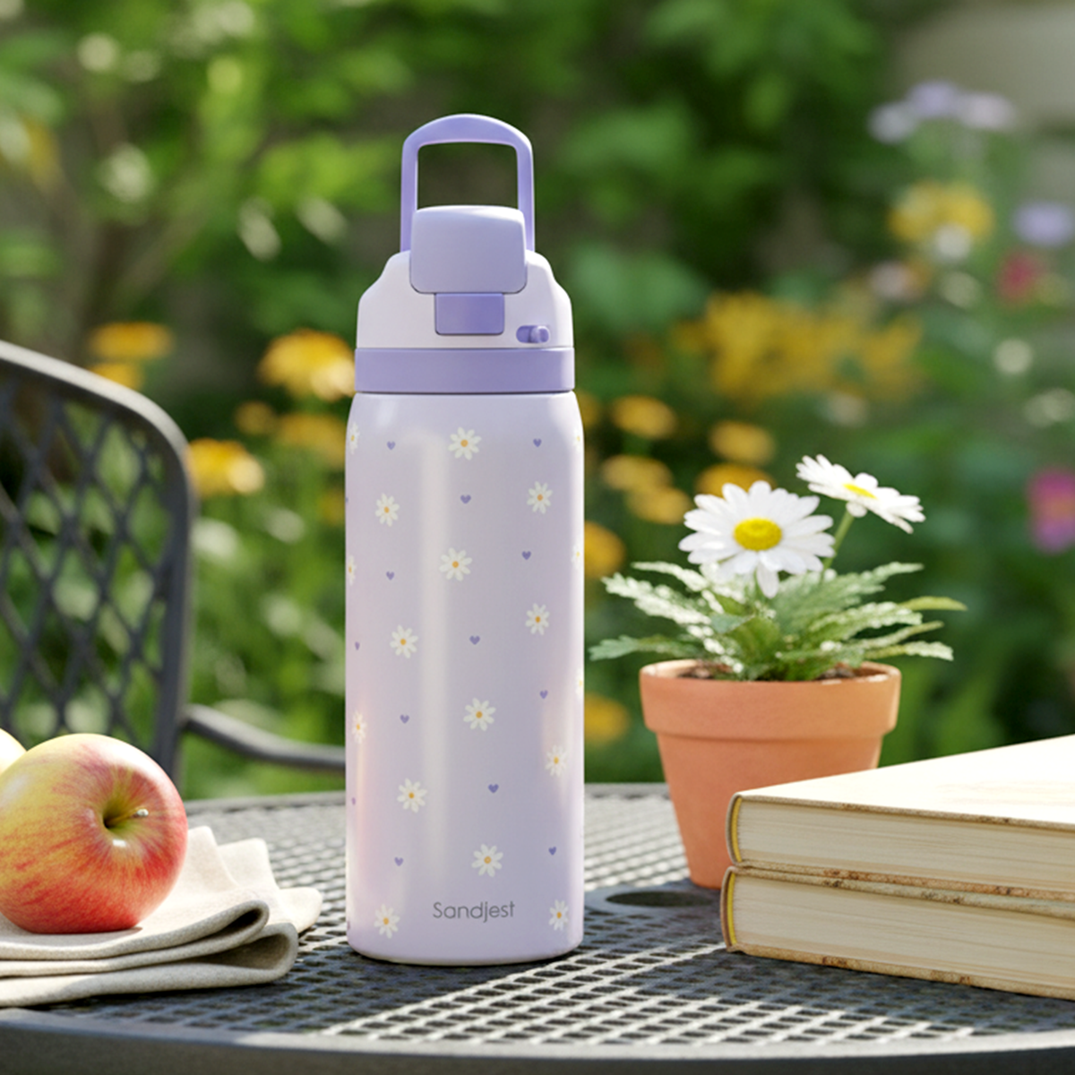 Purple Daisy VividPop | Push-button Lid Water Bottle 32oz