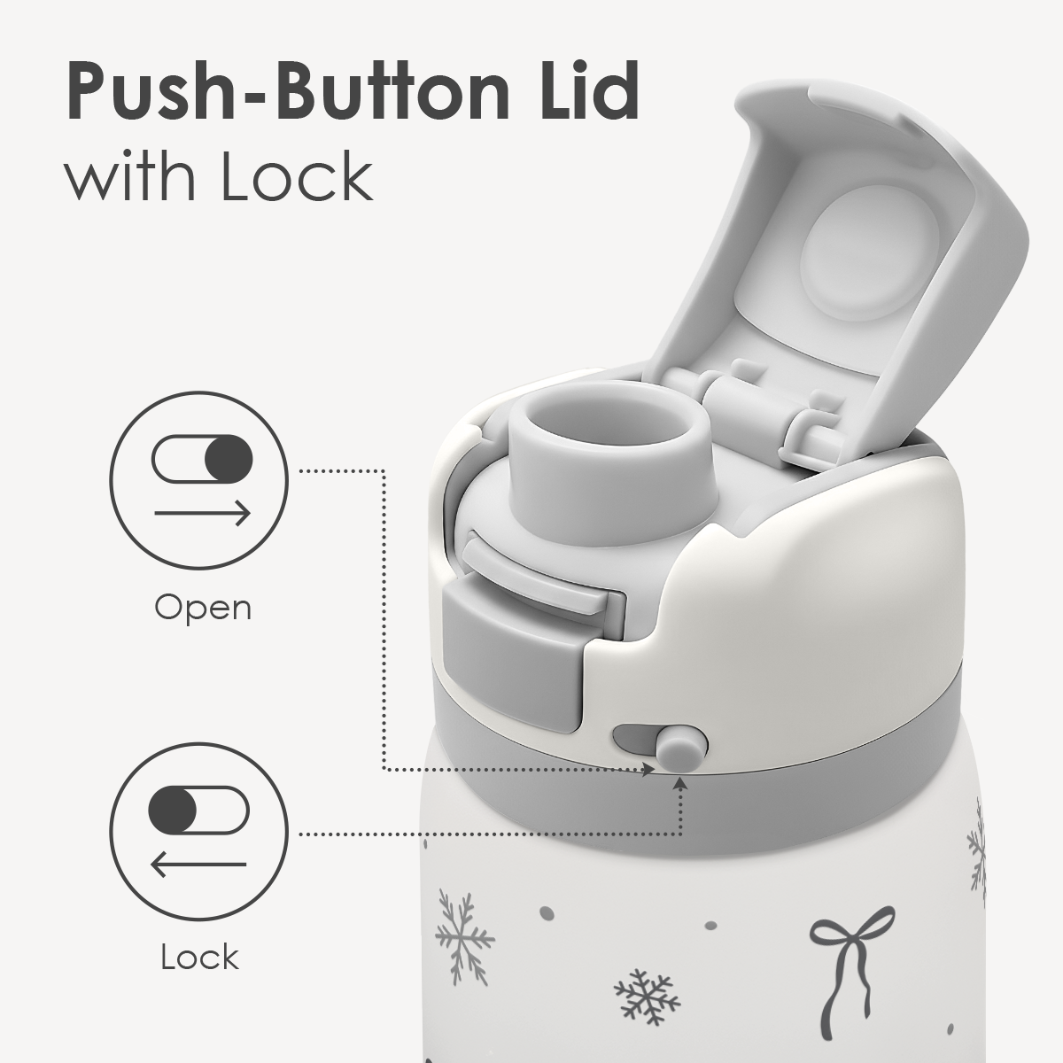Grey Snowy VividPop | Push-button Lid Water Bottle 32oz