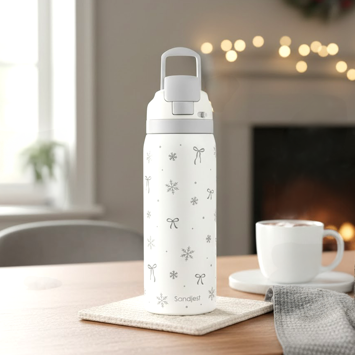 Grey Snowy VividPop | Push-button Lid Water Bottle 32oz
