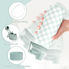 Checker Stainless Steel Water Bottle with Strap 32oz, Insulated Bottles with Straw and Spout Lid for Gym Sports Travel Outdoor, Gifts for Women Girls Birthday Christmas