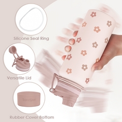 Beige Daisy Stainless Steel Water Bottle with Strap 32oz, Insulated Bottles with Straw and Spout Lid for Gym Sports Travel Outdoor, Gifts for Women Girls Birthday Christmas