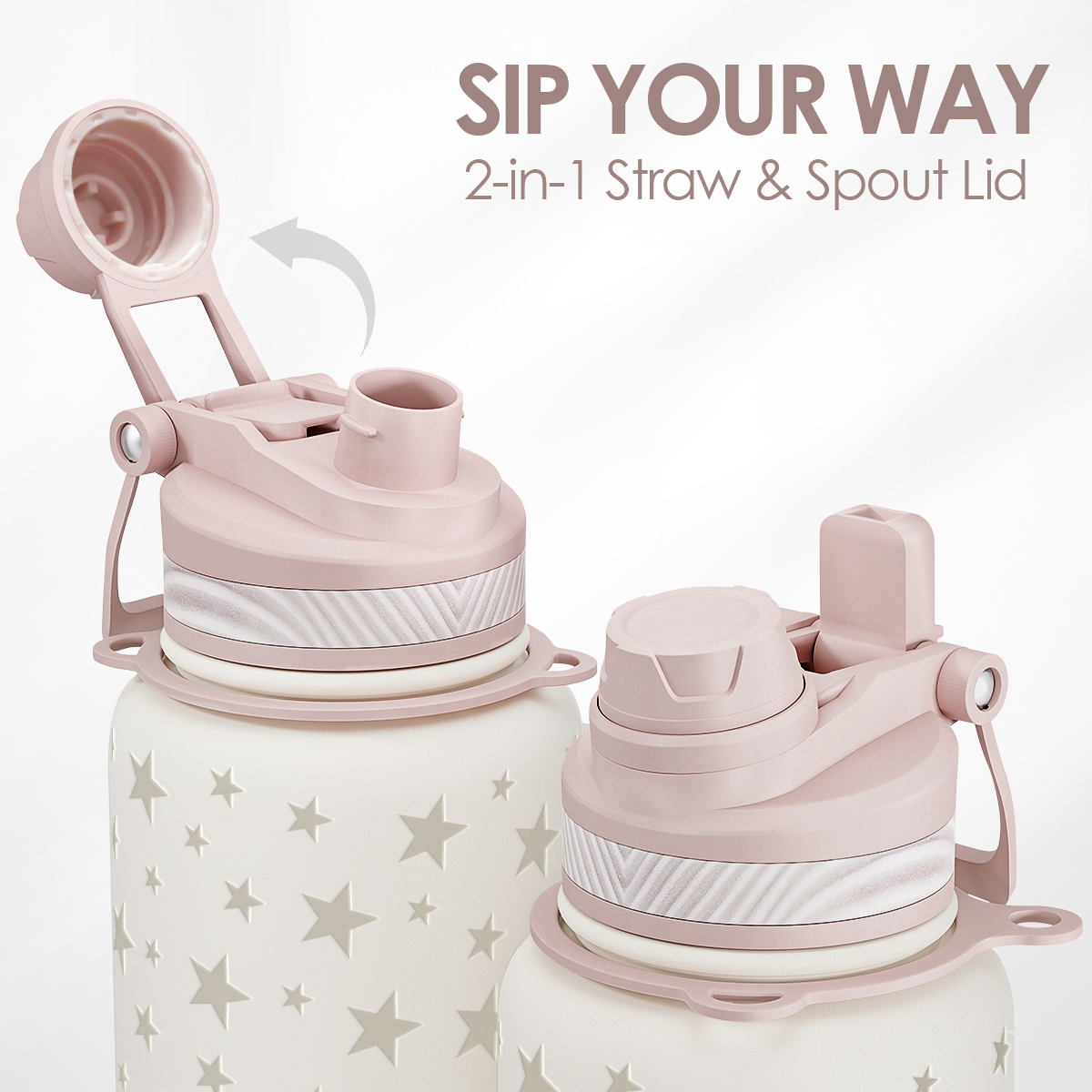 2-in-1 straw and spout lid for a bottle with star pattern on a white background