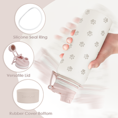 Paw Print Stainless Steel Water Bottle with Strap 32oz, Insulated Bottles with Straw and Spout Lid for Gym Sports Travel Outdoor, Gifts for Women Girls Birthday Christmas