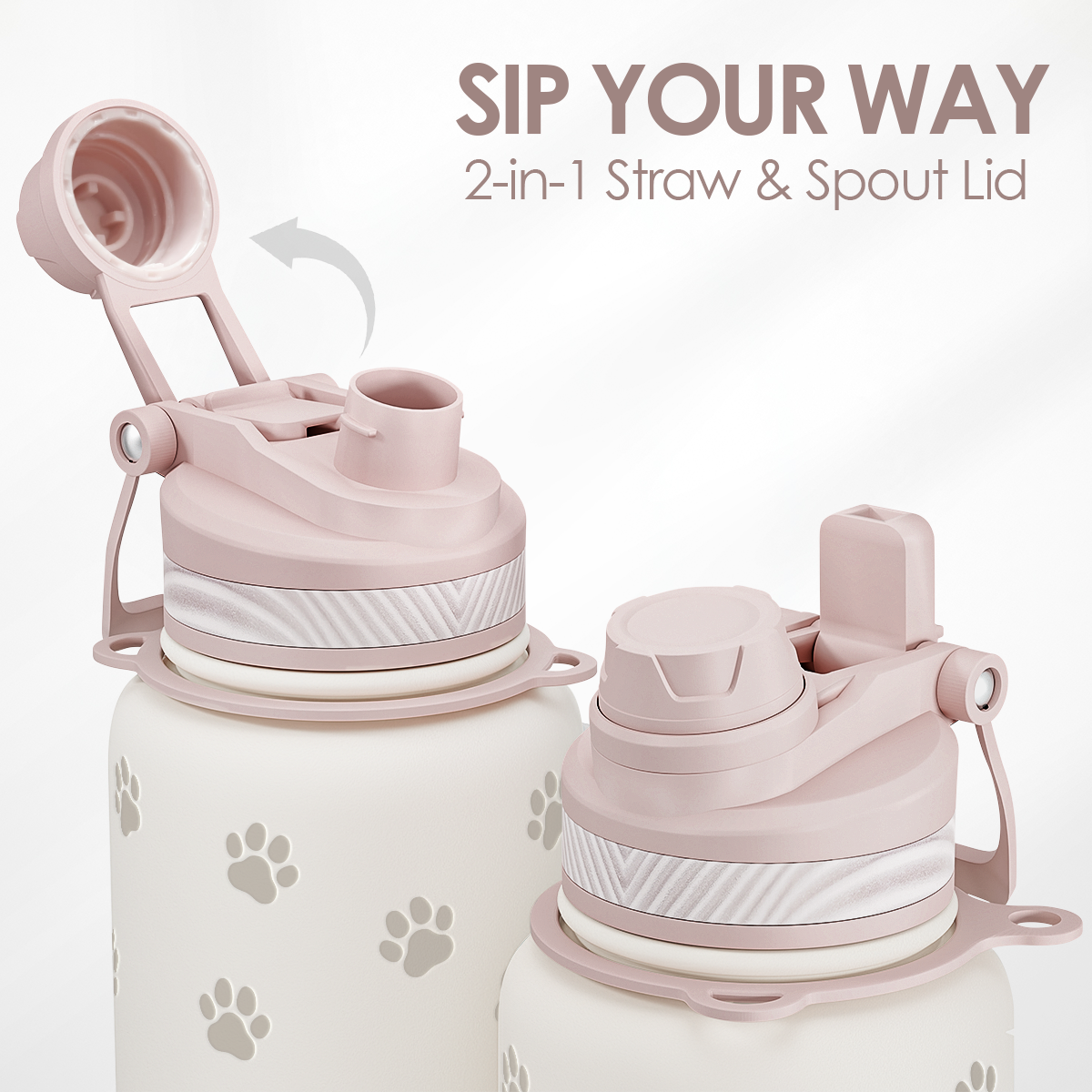 Paw Print Stainless Steel Water Bottle with Strap 32oz, Insulated Bottles with Straw and Spout Lid for Gym Sports Travel Outdoor, Gifts for Women Girls Birthday Christmas