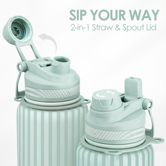 Stripe Stainless Steel Water Bottle with Strap 32oz, Insulated Bottles with Straw and Spout Lid for Gym Sports Travel Outdoor, Gifts for Women Girls Birthday Christmas